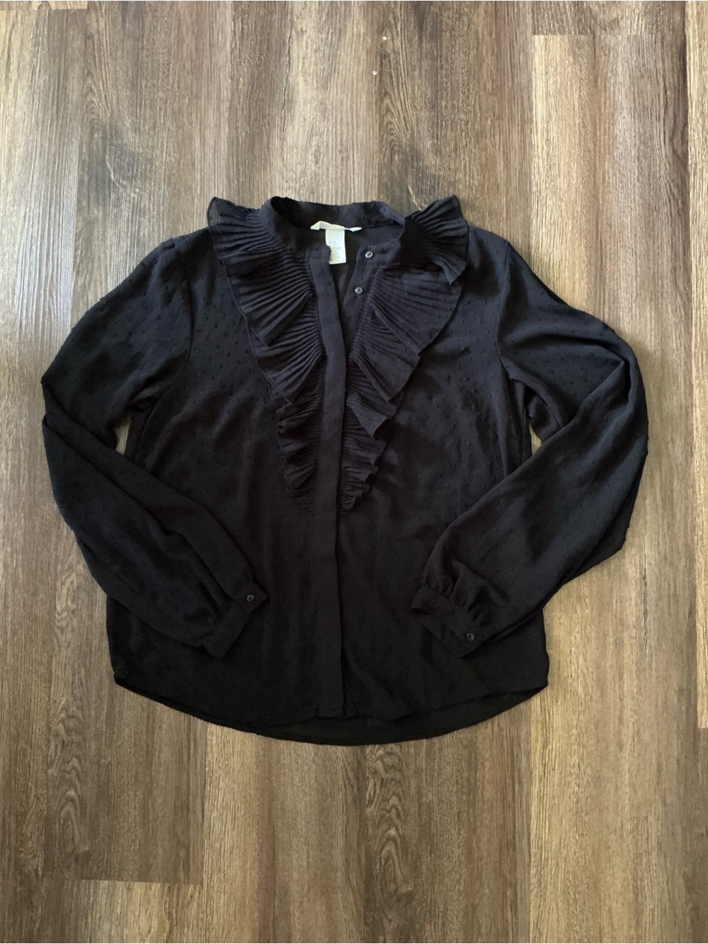 H&M Black Ruffle V-Neck Long Sleeve Blouse